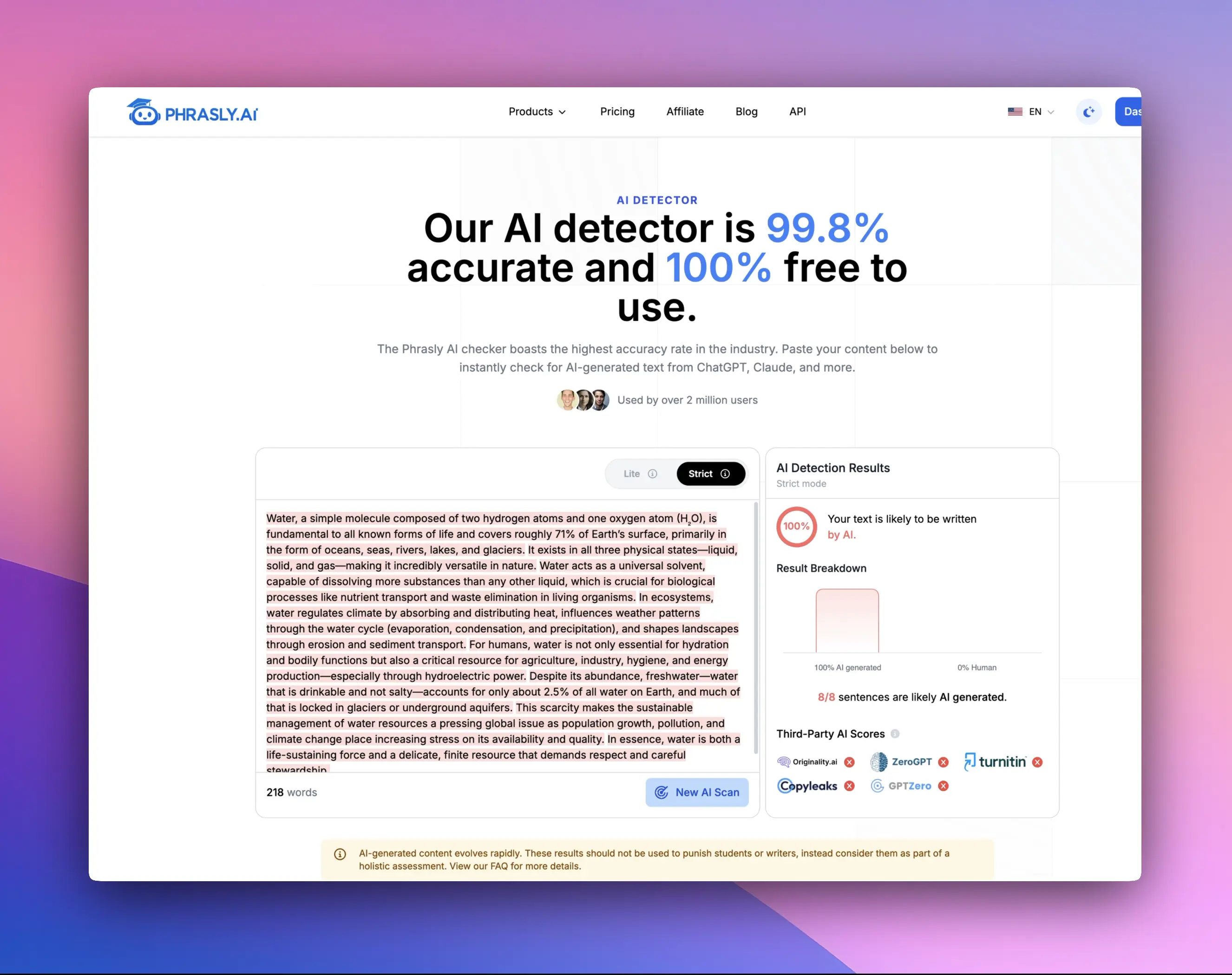 Phrasly AI humanization interface showing academic writing tools and AI detection bypass